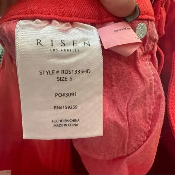 Risen Jeans Fiesta Red Denim Frayed Shorts size small NWT - Picture 8 of 9